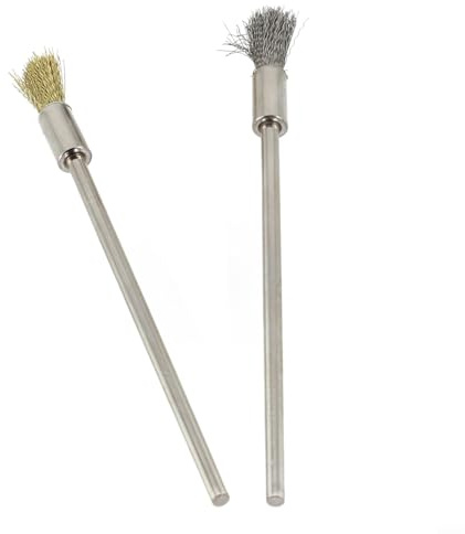 Juego de cepillos de alambre de cobre y acero para herramientas giratorias con vástago de 3 mm para pulir tareas de limpieza y desbarbado en metal, madera, materiales plásticos, dos piezas