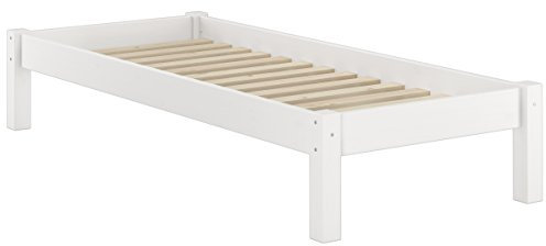 Erst-Holz®Weißes Holzbett Niedrig 90 x 200 mit Federleisten