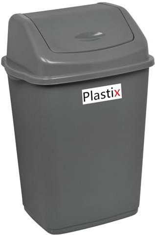 Plastix High Grade Plastic Silver Swing Flip Top Waste Rubbish Kitchen Bin Dustbin (50L 50 Litre Extra Large)