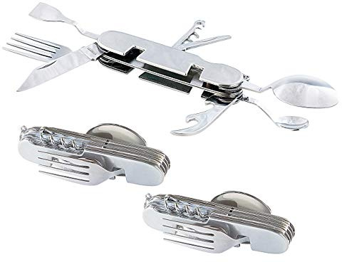 PEARL Campingmesser: 3er-Set 9in1-Edelstahl-Klappbesteck für Camping und Outdoor (Picknick-Klappbesteck, Taschenmesserbesteck, klappbar)