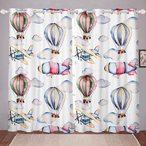 Tende per finestre per bambini, motivo: aeromobili, mongolfiere, per camera da letto e soggiorno, per bambini, ragazzi e ragazze, motivo aeroplano, ipoallergeniche, decorazione per la stanza, 117,8 x