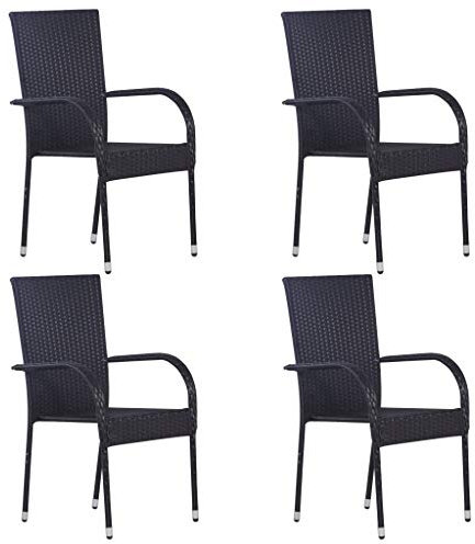 vidaXL 4X Gartenstuhl Stapelbar Gartensessel Stapelstuhl Essstuhl Stapelsessel Stuhl Sessel Stühle Gartenmöbel Terrasse Poly Rattan Schwarz