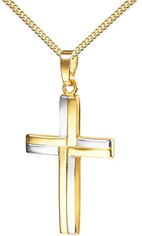 JEVELION 750 Gold Kreuz-Anhänger für Damen, Herren und Kinder als Ketten-Anhänger 750 Gold 18 Karat bicolor und Schmuck-Etui mit Kette 40 cm