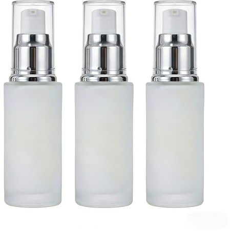 3 Pcs 30ml Refillable Matte Glass Pump Bottles Travel Size Cosmetic Containers for Lotion Cream Serum Toiletries Leakproof Mini Dispenser Bottles