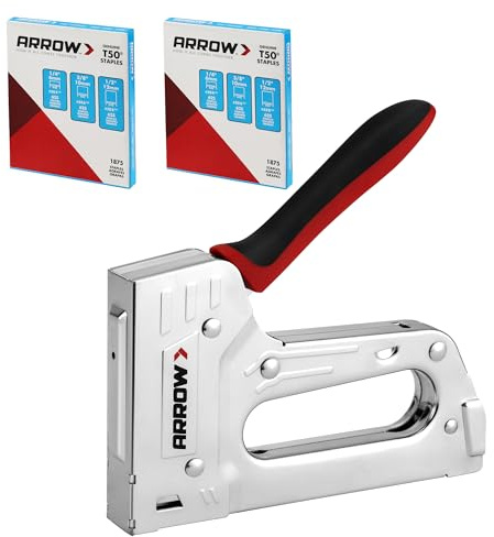 Arrow T55BL Staple Gun Kit, Heavy Duty Manual Stapler with 3750 Pieces T50 1/4, 3/8, 1/2 Staples, Soft Rubber Grip, for Upholstery Professional Projects