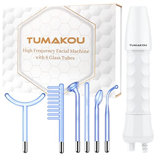 High Frequency Wand - TUMAKOU 6 IN1 Portable Blue Light Therapy High Frequency Facial Skin Tightening Wand Machine (Violet + Orange Tech) for Acne,Wrinkle,Anti Aging,Hair - with 6 Glass Tubes