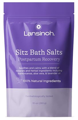 Lansinoh Sitz Bath Salts for Postpartum Care, Perineal Soak with Epsom Salt, Aloe Vera, Lavender & Frankincense Oil, 10 Ounces