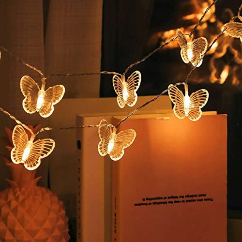 AMZSTAR Dragonfly String Lights 10 feet 20 LED Retro Style Copper Wire Butterfly Fairy Lights, Battery-Powered Christmas Tree Garden Wedding Party Holiday Decoration and Summer Lighting (Butterfly)