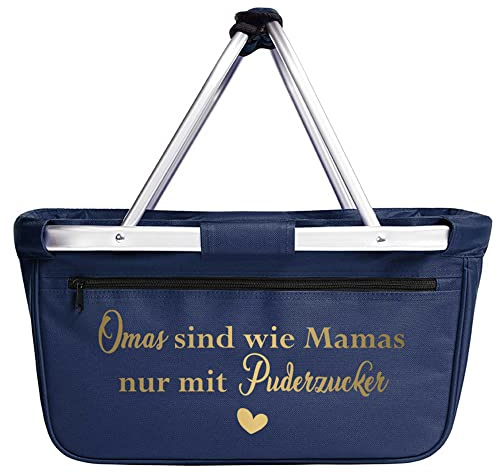 Einkaufskorb faltbar I Omas sind wie Mamas nur mit Puderzucker I Faltkorb 28L Geschenk Geburtstag Oma (blau)
