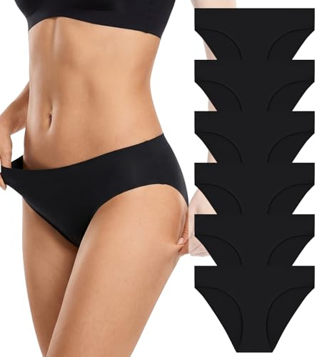 FINETOO 6er Pack Unterhosen Damen Seamless Slips Nahtlo Hipster Unsichtbare Unterhose Sexy Unterwäsche Bequem Dessous Frauen Panties Bikini Mehrpack XS-2XL