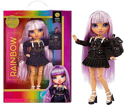 RAINBOW HIGH Junior Special Edition - Avery Styles - Poupée Articulée 22.86cm Cheveux aux Reflets Arc-en-Ciel avec Accessoires et Sac à Dos Souple avec Ouverture - pour des Enfants de 4 à 12 Ans