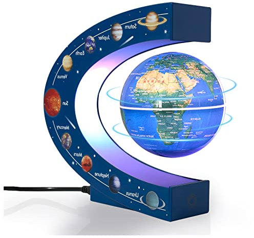 Magnetisch Schwebender 3-Zoll Globus mit Farbiger Lampe – Coole Bürodekoration und Geschenke für Männer und Chefs – Astronomisches Lernspielzeug für Kinder