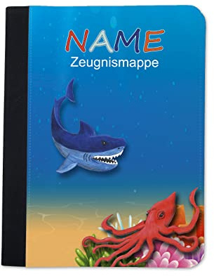 Maus-Design Zeugnismappe personalisiert Hai mit Name | Mit Klarsichthüllen A4+, Urkundenmappe, Dokumentenmappe