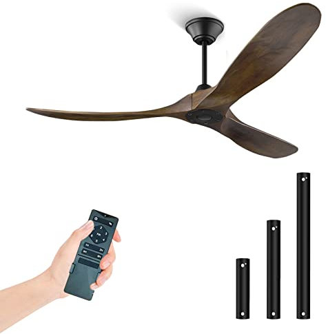 OUENGK Ventilateur de Plafond avec Télécommande, 152 CM Ventilateurs Plafond avec Silencieux DC moteur, 6 Vitesses, 1-8 heures Minuterie, 3 Bois Pales Ventilateur de Plafond sans Lumière pour Patios