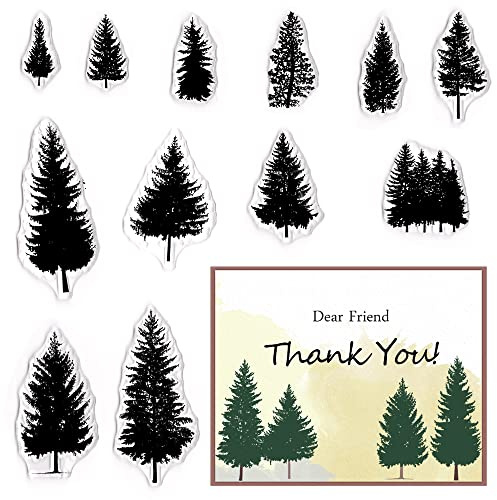ALIBBON 12 Trees Clear Stamps for Card Making and Photo Album Decorations, Forest Stamps, Nature Woods Transparent Silicone Stamps for Crafting and DIY Scrapbooking