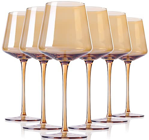 Physkoa Set di bicchieri da vino color ambra, 170-473,6 g, moderni calici da vino ambrati con stelo lungo alto e fondo piatto, bicchieri marrone chiaro per la decorazione della casa