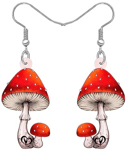 WEVENI Acryl Süße Fliegenpilz Pilz Ohrringe Tropfen Mode Mushroom Schmuck Geschenke Für Mädchen Teenager Frauen Party Decor