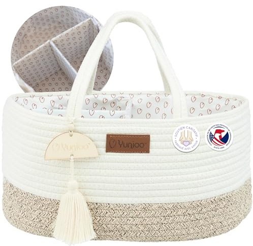 Yunioo Cestino Porta Pannolini, Organizer Fasciatoio per Neonati, Cesto Prodotti Neonato con Maniglie Robuste, Scomparti Staccabili, Regalo Nascita Bimba o Bimbo