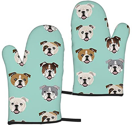 Ofenhandschuhe Englische Bulldogge Gesichter 2er Set Hitzebeständige Küchenhandschuhe Damen Herren Kochen BBQ Grillen Mikrowelle