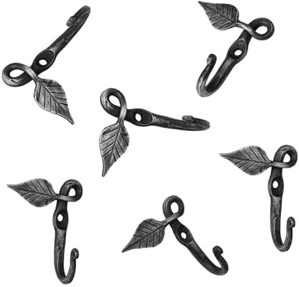 Living Ideas Hand Forged Metal Leaf Hook Set of 6 Pcs Wrought Iron Handmade Rustic Hook for Plant & Mug Blacksmith Farmhouse Decor Coat Hook Rack Antique Finish Heavy Duty Kitchen Towel Hooks