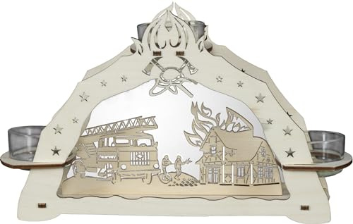 Rudolphs Schatzkiste Teelichthalter Feuerwehr für 3 Teelichter BxHxT 23x13x6,5cm NEU Lichterbogen Fensterbogen Spitzbogen Erzgebirge Weihnachten Bergbau Bergmann Licht Holz Dekoration Beleuchtung