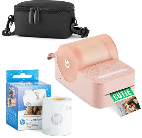HP Sprocket Panorama Sofortig Tragbar Starterpaket für Farbetiketten- und Fotodrucker (Rosa) mit Koffer Zink-Rolle
