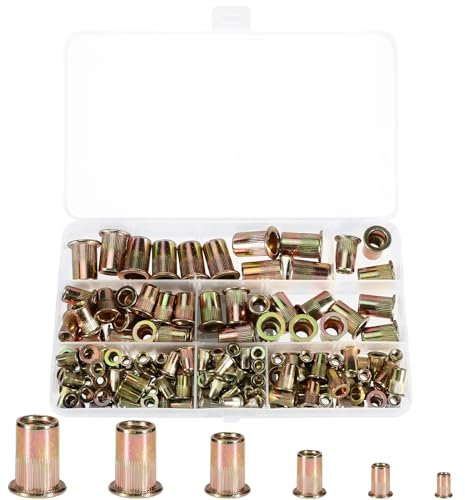 Royouzi 165 Pezzi Rivetti Filettati, Dado Per Rivetto, Kit di Dadi Rivetti in Acciaio ai Carbonio Zincato, M3 M4 M5 M6 M7 M8 M10 Inserti Filettati Adatto Per Legno, Automotive, Mobili, Decorazione.