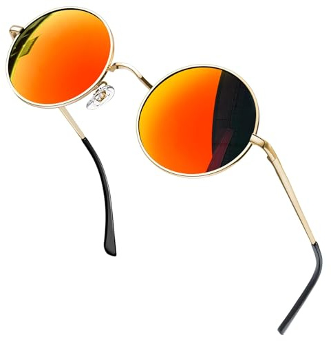 Joopin Retro Round Sunglasses for Women Men Polarised UV Protection | Hippies fashion vintage classic 90s small circle rounded tinted shades lightweight festival party costume halloween