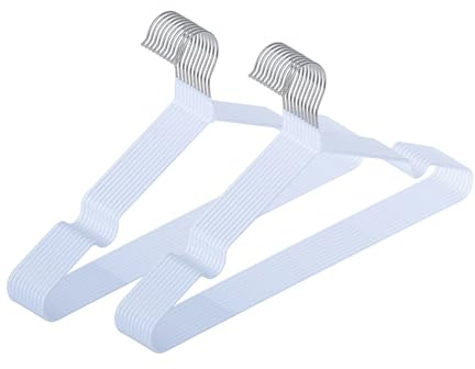 WENKO Kleiderbügel Sascha Weiß, 20er Set, Garderobenbügel mit Non-Slip Beschichtung, verchromtes Metall, 40,5 x 20 x 0,3 cm, Weiß