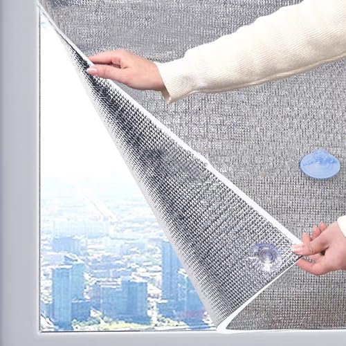 kufu01 Reflektierende Fensterfolie Sichtschutz Sonnenschutzfolie,für Wintergarten/Wohnzimmer/Schlafzimmer,8 Mm Dicke Hitzefolie Dämmfolie,Wiederverwendbar Statisch Haftend (90x210cm/35 x83)