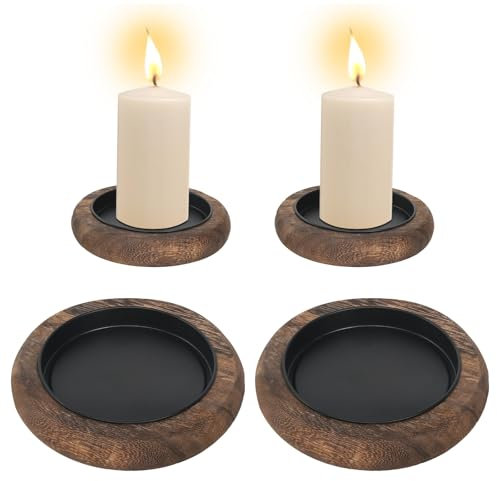 2 Stück Kerzenständer Holz Kerzenuntersetzer, 10cm Durchmesser Runde Kerzenteller Untersetzer Candle Holder, Kerzenhalter Dekorativer Kerze Untersetzer für Hochzeit Wohnzimmer