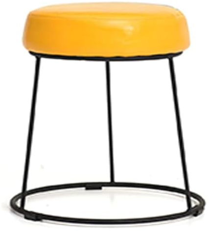 OXOAMP Fußbank Eisenhocker, Ottomane, Fußhocker, Barhocker, Wechselschuhhocker, gepolsterter Ledersitz, Dressing-Make-up-Hocker, schwarzes Gestell, hellgelb Komfortabel