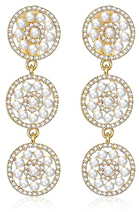 LILIE&WHITE Orecchini Donna Pendenti con Clip Dorati - Design Elegante a Cerchio con Perle e Strass, Antiallergici e Resistenti allo Sbiadimento - Gioiello Raffinato e Regalo