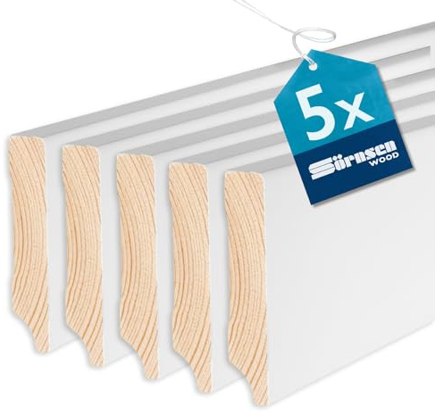 Sockelleiste Kiefer – 16x80x2400 mm, 5 Stück, weiß RAL 9016 lackiert | Sörnsen Wood Sockelleiste – hochwertige Fußleisten mit Cube-Profil – Beste Qualität hergestellt in Norddeutschland