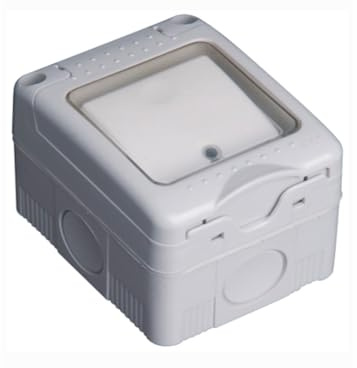 Interruttore di superficie impermeabile 16 A/250 V IP55, ideale per esterni. Dispone di spia luminosa e coperchio in plastica resistente, garantendo durata e sicurezza in ambienti esigenti.