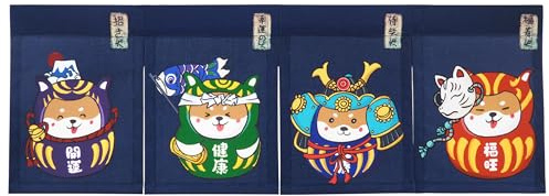 Japanese Noren Curtain Short Entrance Hallway Hanging Flag 4 Pannel Shiba Inu Culture Theme Printed Doorway Curtain Tapestry for Restaurant Home Decor with Velcro Double-Sided Tape (Shiba Theme)