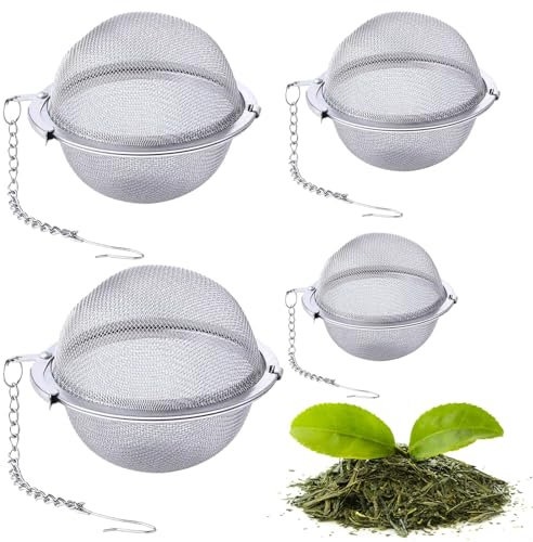Bolas Infusor,Bolas De Infusor De Colador De Té,Colador De Té Esférico,4 Filtro De Té De Malla Fina Con Cadena,Acero Inoxidable Colador De Té,Bolas Infusoras Para El Té,Infusor Te De(ø 4.5/5.5/7/9 cm)