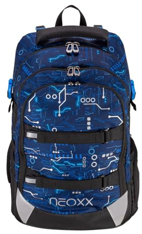 neoxx Schulrucksack ACTIVE Pro - aus recycelten PET-Flaschen - Rucksack für die Schule mit 3 Fächern + Geheimfach – höhenverstellbare und gepolsterte Träger – Volumen ca. 26 Liter