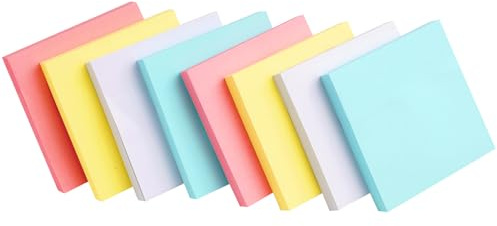 800PCS Sticky Notes, 76 X 76 mm, Farbige Haftnotizen, 100 Blätter Pro Block, Selbstklebende Klebezettel in 4 Farben (Gelb, Rosa, Blau, Weiß), Ideal Für Büro, Schule und Zuhause, Zum Notieren, Erinnern