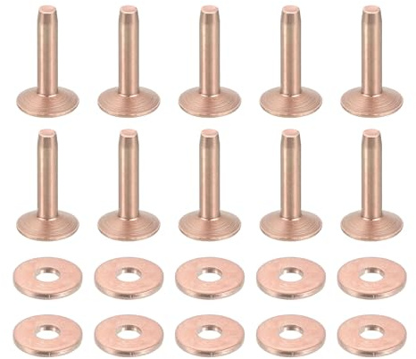 QUARKZMAN 50 Set Rivetti e Rondelle in Rame 10x3.3x14mm Fai Da Te Tono Rame | Rivetti in Rame Solido, per Forniture in Pelle