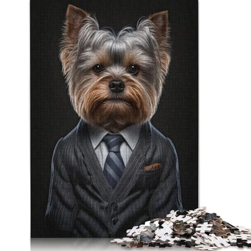 Yorkshire Terrier Men Suit Jigsaw Puzzles Puzzles for Adults Kids. 1000 Piece Whimsical Challenge Toy Educational Game Home Decoration for Adults& Kids Age 14 Years Up 1000pcs (75x50cm)