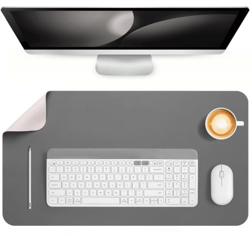 Jumbo skrivbordsunderlägg, dubbelsidigt halkfritt bordsunderlägg, multifunktionellt kontor musmatta laptop skrivunderlägg konstläder skrivbordsmatta (grå beige, 33 x 60 cm)