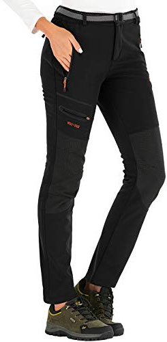 DAFENP Pantalon Ski Randonnee Femme Imperméable Hiver Pantalon Montagne Softshell Chaud Doublé Polaire Outdoor KZ1635W-Black-2XL