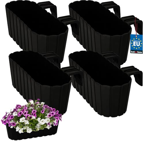 KOTARBAU® 4 st Balkonglåda - Blomlåda Balkong - PVC - 40 x 15 x 15 cm - Antracit - Balkonglåda med Hållare - Oval - Lätt - Dekorativ - Planteringslåda