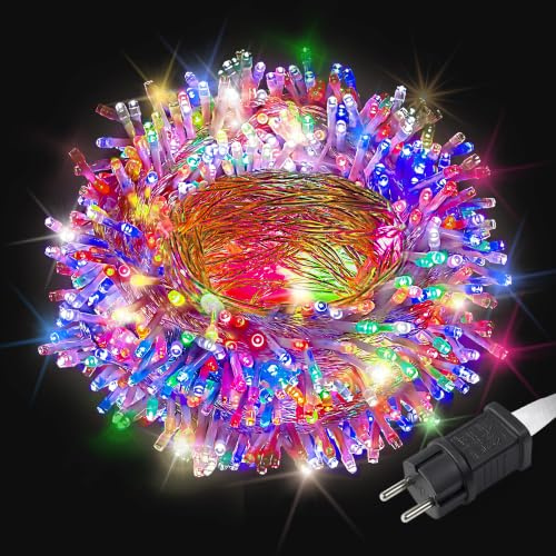 LEECOCO Bunte LED Lichterkette Außen 10m 100 LED, 8 Modi mit Speicherfunktion, Strombetrieben für Weihnachten, Party, Kinderzimmer, Garten, Innen & Außenbereich (Mehrfarbig, 10m 100 LED)