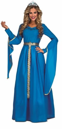 My Other Me - Disfraz Princesa mujer adulto en azul | Incluye vestido largo azul con mangas largas colgantes con ribete y diadema plateada con brillantes