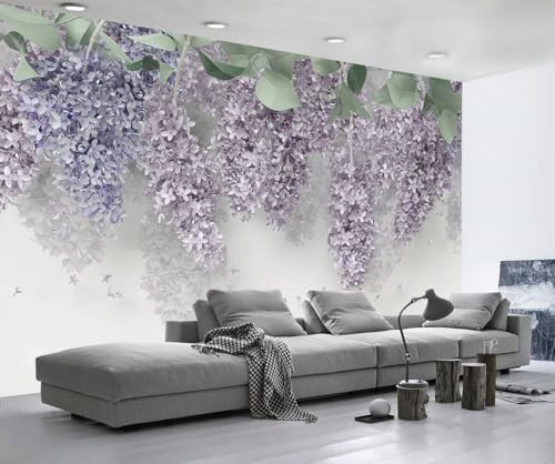 ZXCHEE Papier Peint Panoramique Fleurs Violettes Feuilles Vintage Papier Peint 3D Tapisserie Mural Salon Chambre Décoration Murale -ZX05809-300x210cm