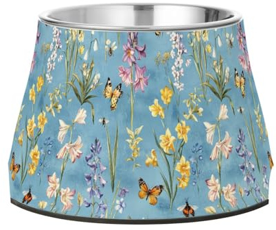 Blumen Hyazinthen Schmetterlinge Blau Hunde Futternäpfe mit Ständer Edelstahl Haustiere Wasserschalen für Hunde Katzen Kaninchen Vögel Schnurrhaare Müdigkeit