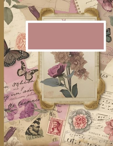 Mulberry Dream Aesthetic Composition Notebook – Vintage Collage Cover with Butterflies & Flowers, Wide Ruled Lined Pages (8.5x11, 100 Pages)