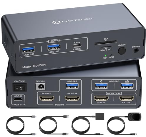 FQuanmap KVM Docking Station USB C KVM Switch 2 Monitors 2 Computers HDMI 4K60Hz EDID Dual Monitor Switcher for Laptop and PC Share 13 in 1 Dock